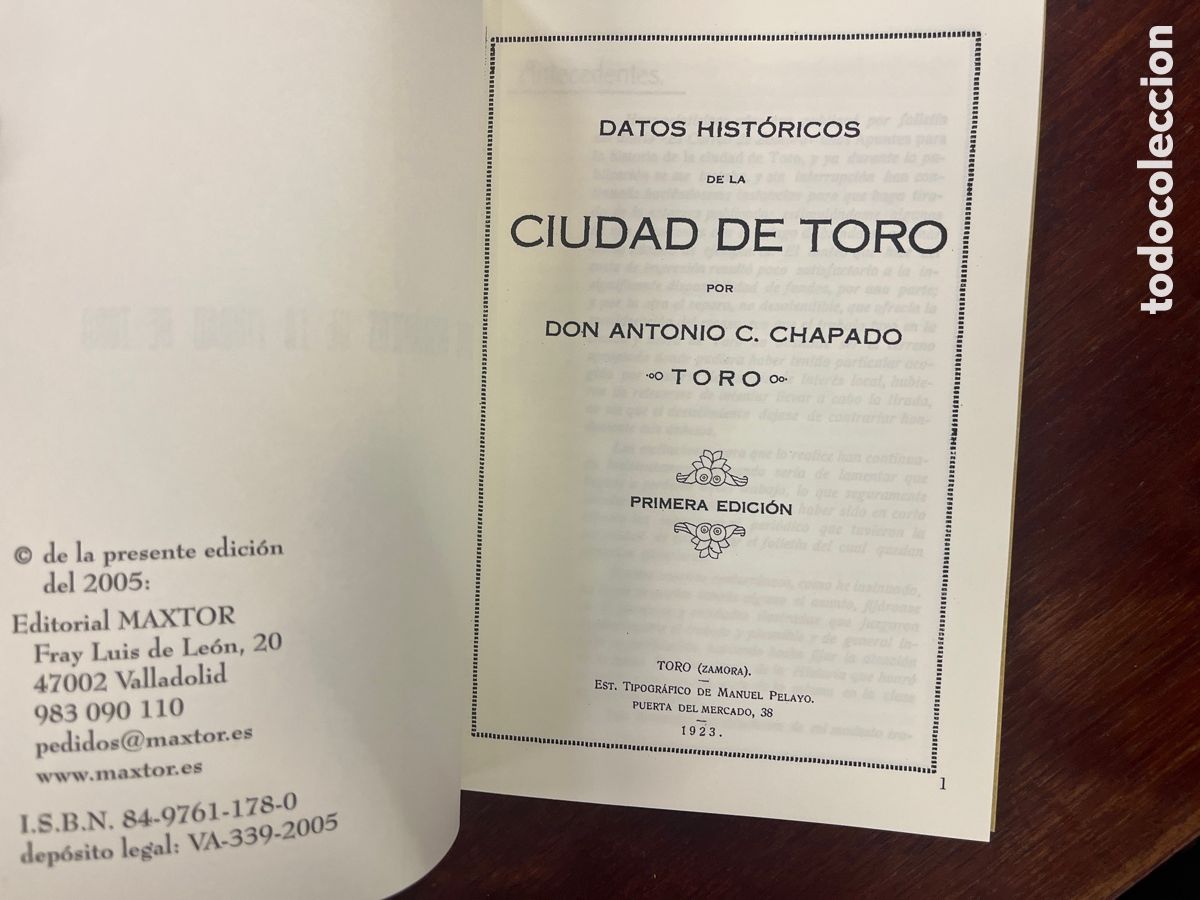 Libros: DATOS HISTORICOS DE LA CIUDAD DE TORO. MAXTOR EDITORIAL. FACSIMIL. - Foto 2