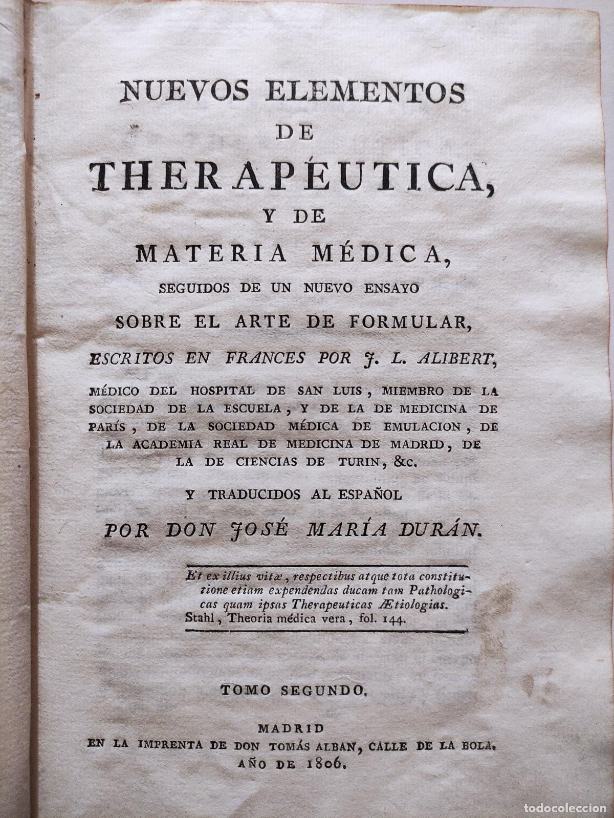 Libros: NUEVOS ELEMENTOS DE THERAPEUTICA Y DE MATERIA MEDICA - DON JOSE MARIA DURAN