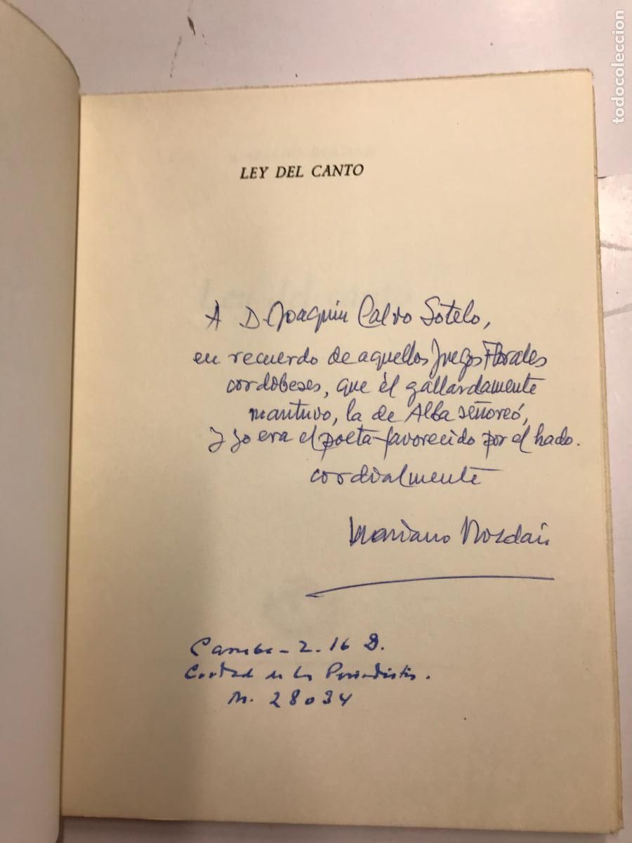 Libros: LEY DEL CANTO. (DEDICATORIA DEL AUTOR). - MARIANO ROLD&Aacute;N. - Foto 2