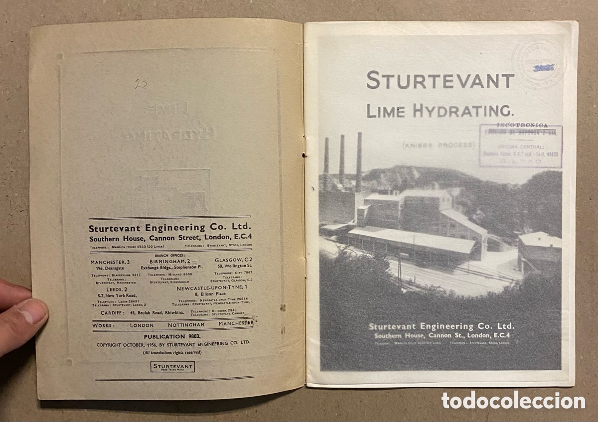 Libros: LIME HYDRATING (KNIBBS PROCESS). STURTEVANT ENGINEERING CO. LTD. LONDON (1956). - Foto 2