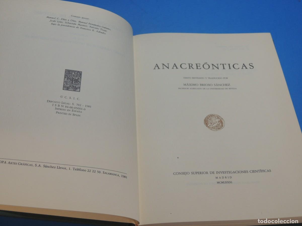 Libros: ANACRE&Oacute;NTICAS.- ANACREONTE - Foto 4