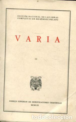 Libros: VARIA. III. - MENENDEZ PELAYO Marcelino. - Foto 1
