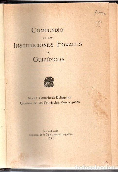 Libros: Compendio de las Instituciones Forales de Guip&uacute;zcoa - Echegaray, D. Carmelo - Foto 1