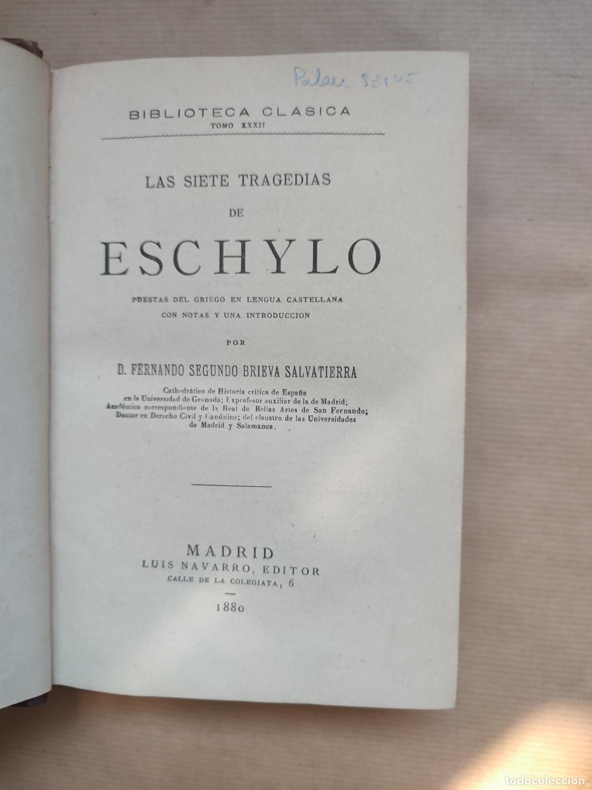 Libros: Las siete tragedias de Eschylo - PLUTARCO - Foto 1