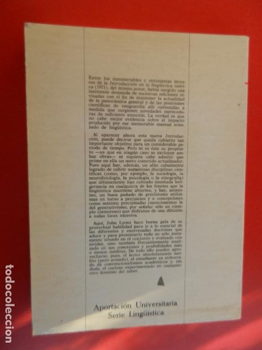 Libros: INTRODUCCION AL LENGUAJE Y A LA LING&Uuml;ISTICA - JOHN LYONS - TEIDE -11&ordf; EDC 1984 - - Foto 2
