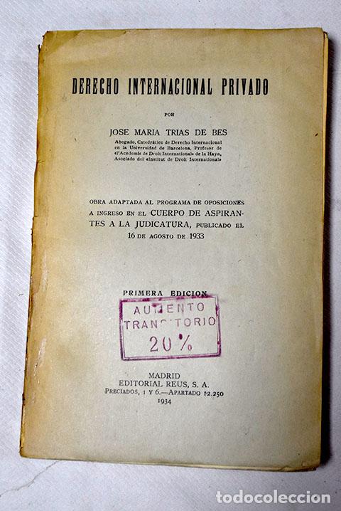 Libros: Derecho internacional privado: obra adaptada al programa de oposiciones.- Tr&iacute;as de Bes, Jos&eacute; Mar&iacute;a - Foto 1