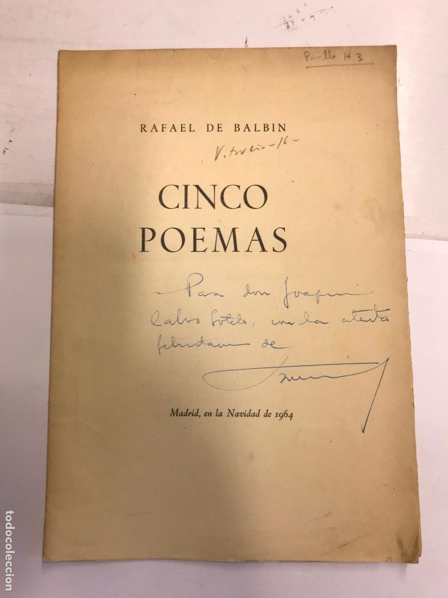 Libros: CINCO POEMAS. (DEDICATORIA DEL AUTOR) - RAFAEL DE BALBIN. - Foto 1