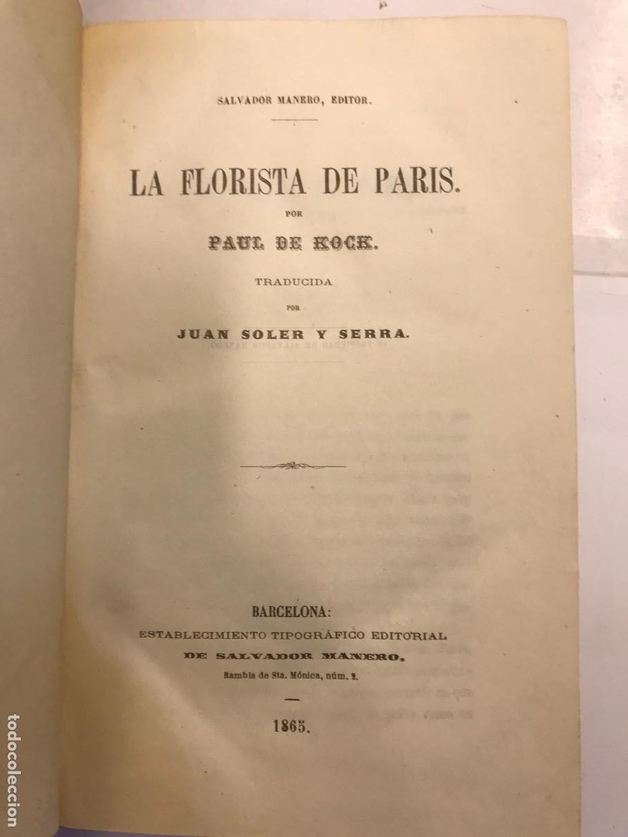Libros: LA FLORISTA DE PAR&Iacute;S. - PAUL DE KOCK. - Foto 1