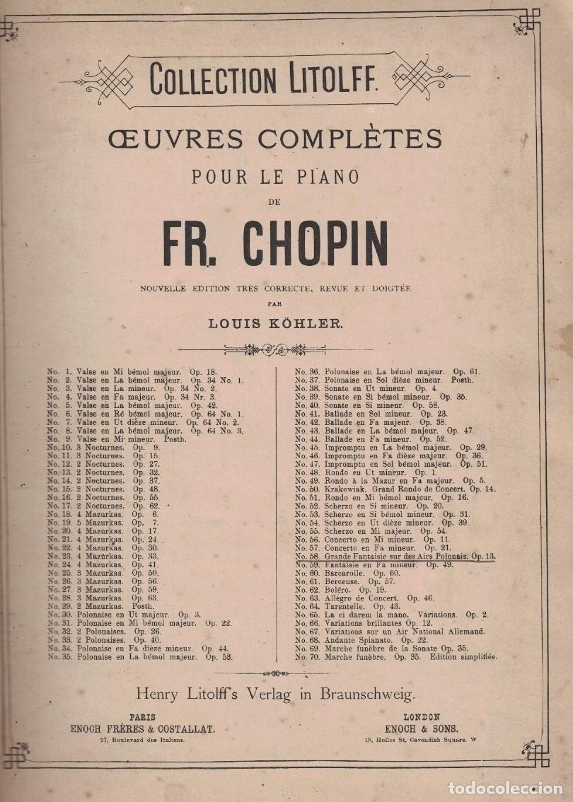 Libros: OEUVRES COMPL&Eacute;TES POUR LE PIANO. - Chopin. Fr., - Foto 2
