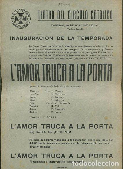 Libri di seconda mano: INAUGURACION DE LA TEMPORADA. L'AMOR TRUCA A LA PORTA. - CARTEL DE CINE ANTIGUO. TEATRO DEL CIRCULO