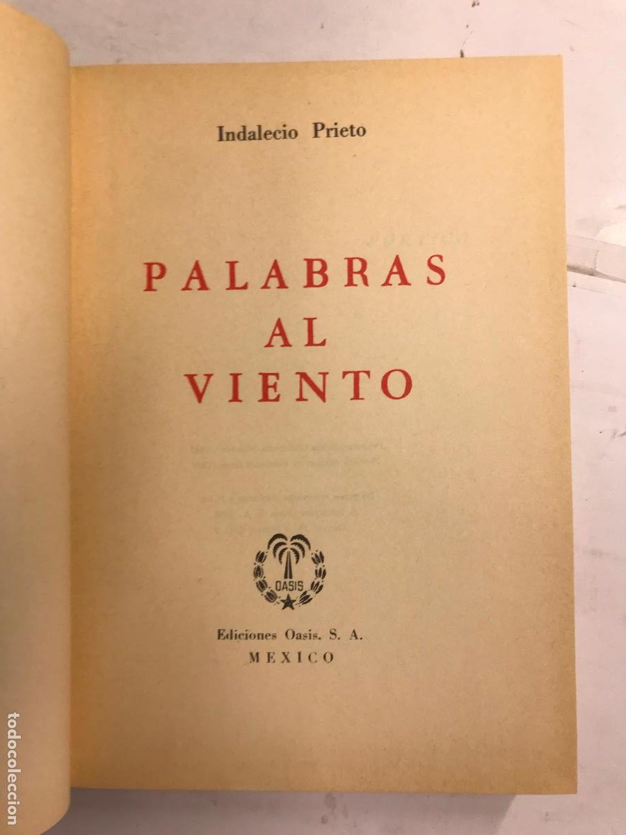 Libros: PALABRAS AL VIENTO. - INDALECIO PRIETO. - Foto 1