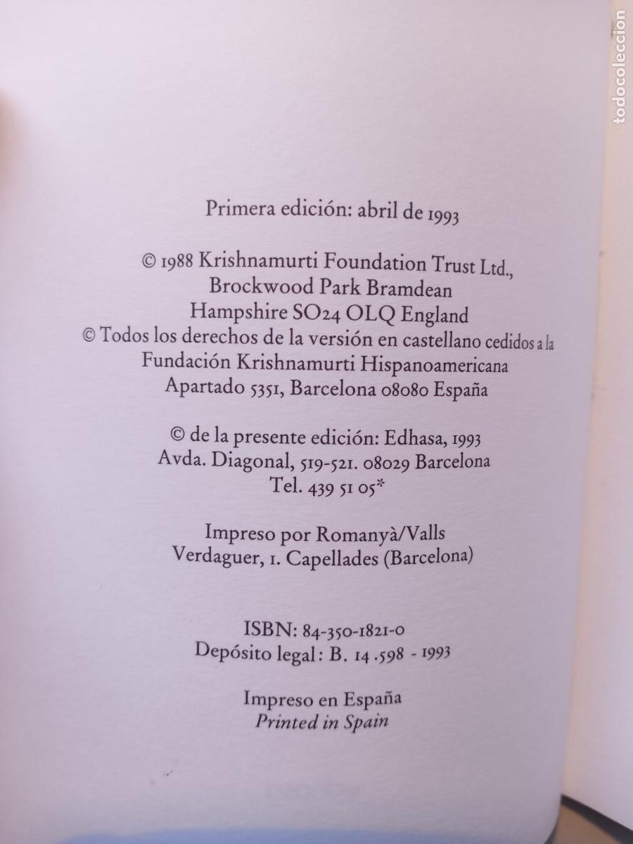 Libros: &Uacute;LTIMAS PL&Aacute;TICAS EN WASHINGTON - J. KRISHNAMURTI - EDHASA 1&ordf; EDICI&Oacute;N 1993 - Foto 4