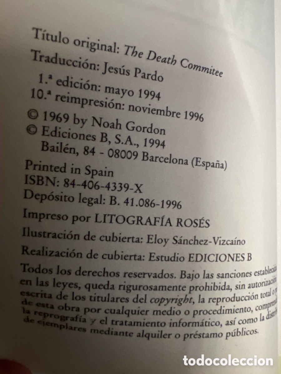 Libros: T2/B3/23. EL COMIT&Eacute; DE LA MUERTE - Gordon,Noah - Foto 3