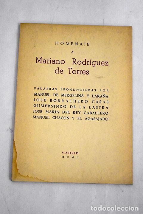 Libros: Homenaje a Mariano Rodr&iacute;guez de Torres - Foto 1