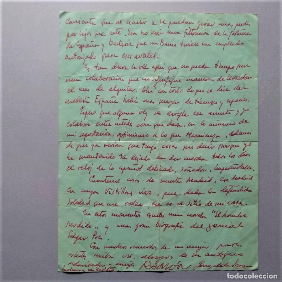 Libros: Carta manuscrita a Antonio de Obreg&oacute;n. - G&oacute;mez de la Serna, Ram&oacute;n. - Foto 2