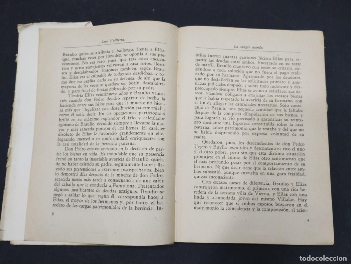 Libros: LA SANGRE MANDA LUIS VALLTERRA A&Ntilde;O 1946 - Foto 5