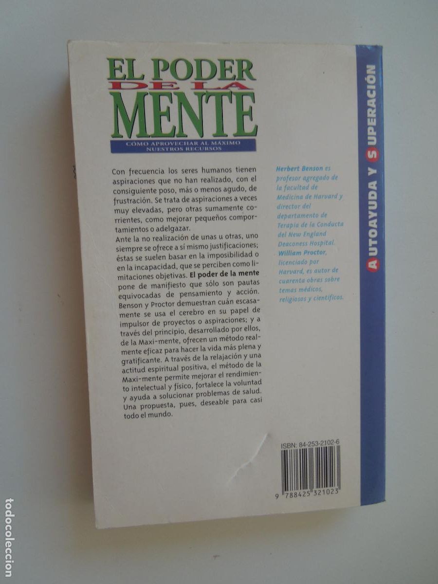 Libros: EL PODER DE LA MENTE - HERBERT BENSON/WILLIAM PROCTOR - EDITORIAL GRIJALBO 1997. - Foto 2