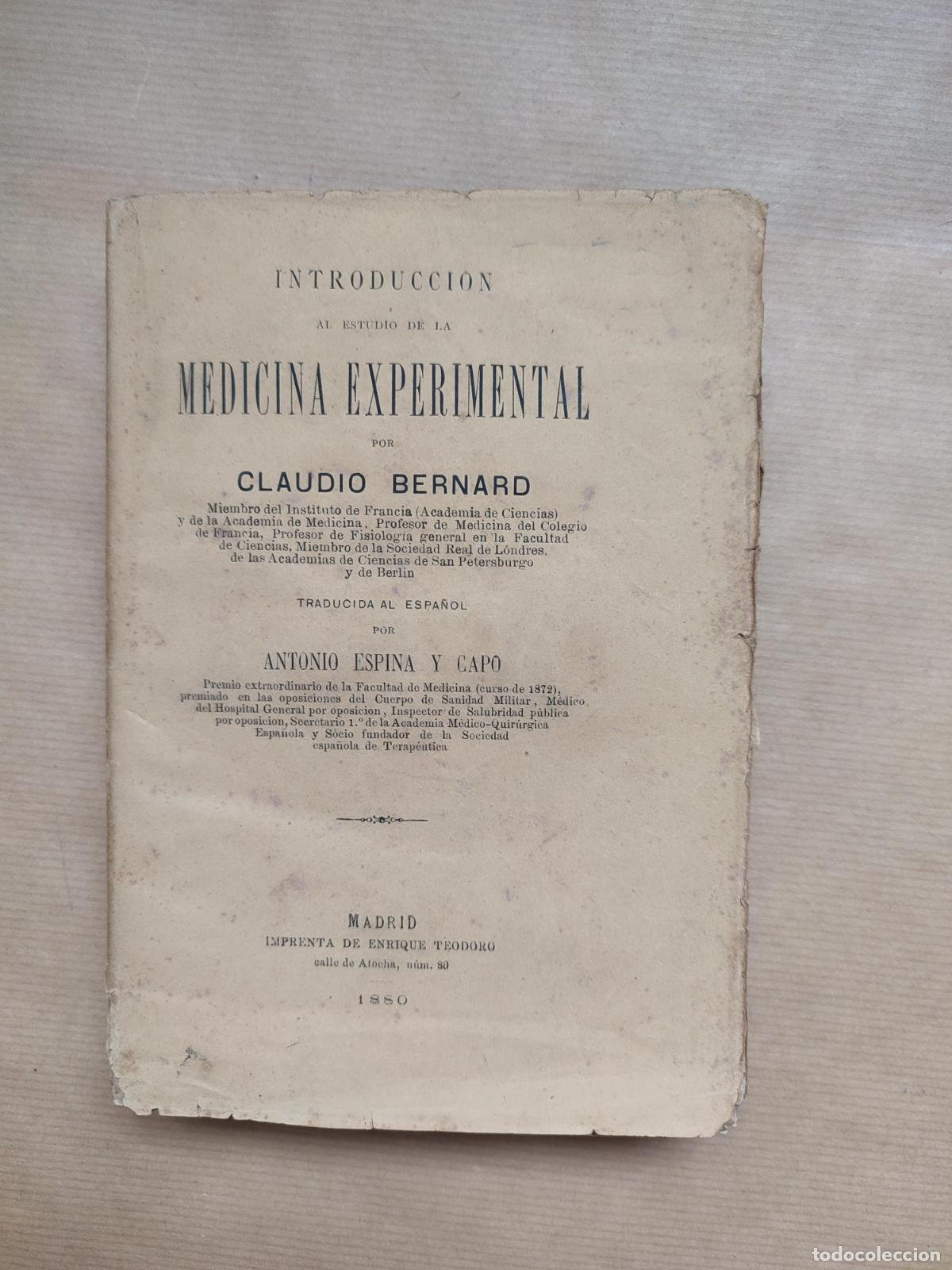 Libros: INTRODUCCI&Oacute;N AL ESTUDIO DE LA MEDICINA EXPERIMENTAL - CLAUDIO BERNARD - Foto 1