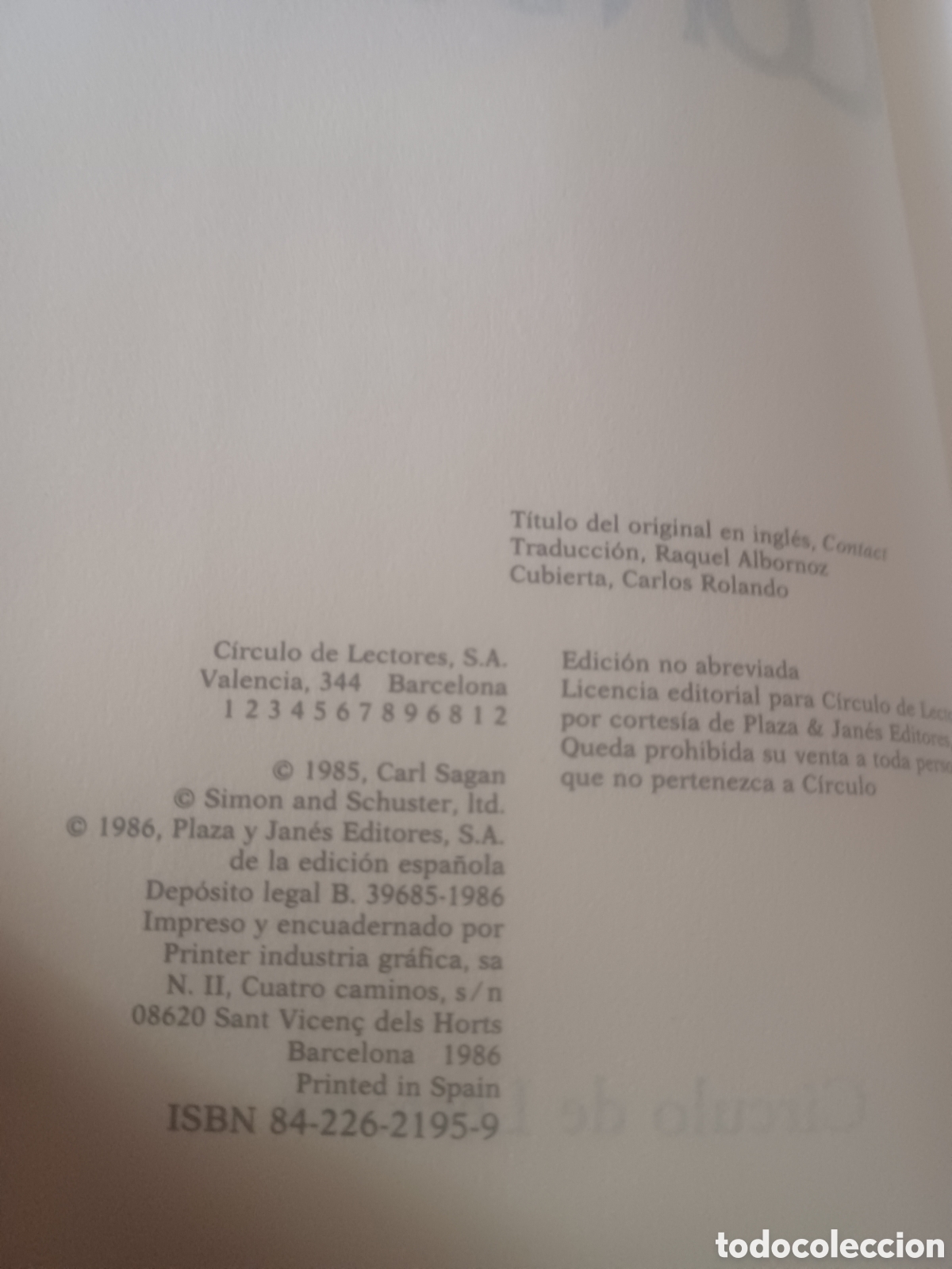 Libros: Barybook C53. Contacto Carl Sagan C&iacute;rculo de Lectores - Foto 4