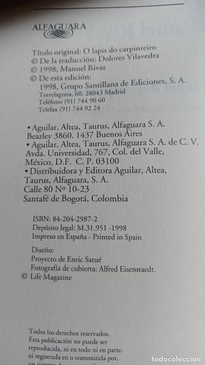 Libros: MANUEL RIVAS - EL L&Aacute;PIZ DEL CARPINTERO - Alfaguara 1998 - 1&ordf; Edic - Foto 2