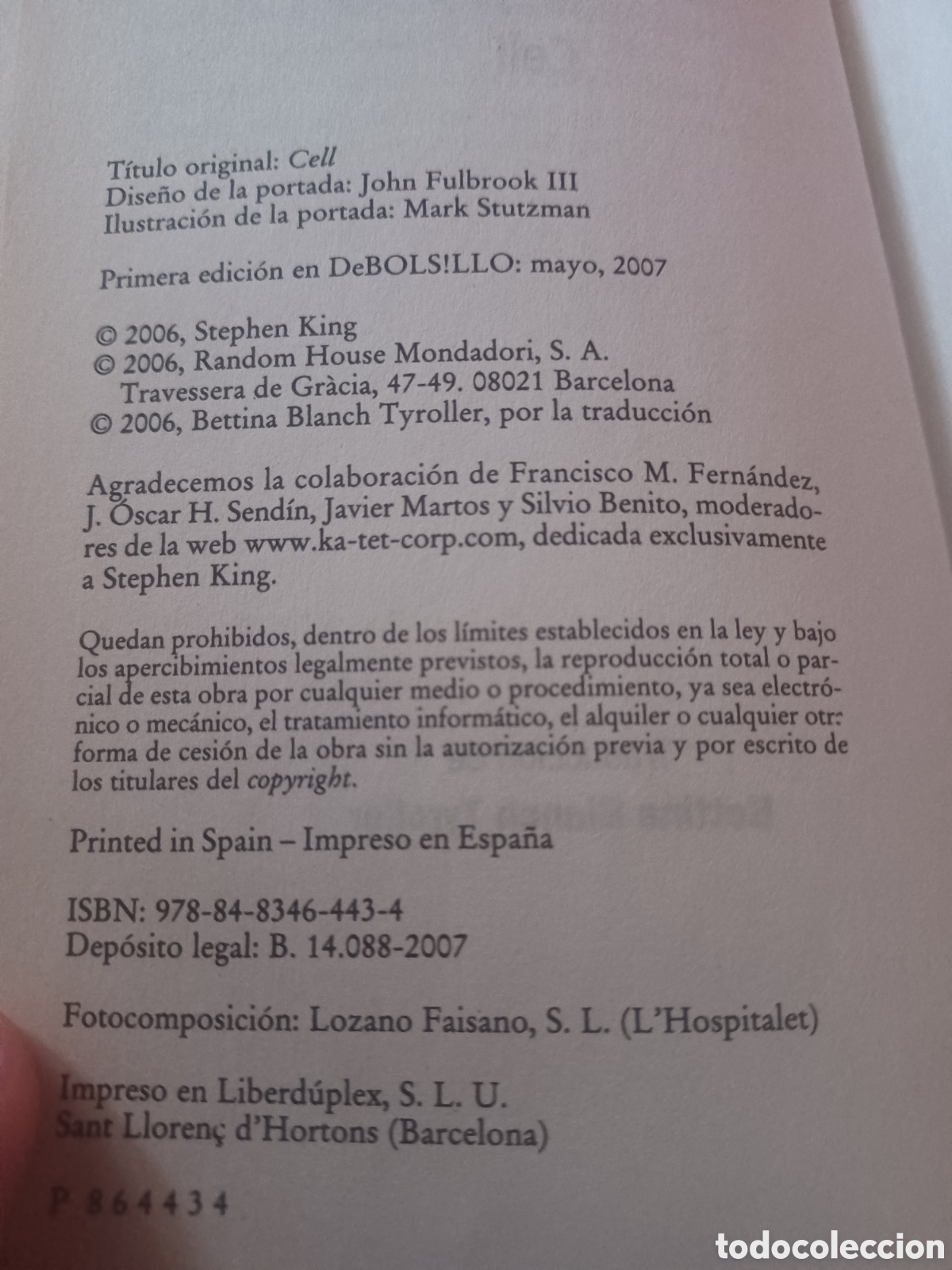 Libros: Barybook C68. Cell Stephen King de bolsillo 1 primera edici&oacute;n - Foto 4