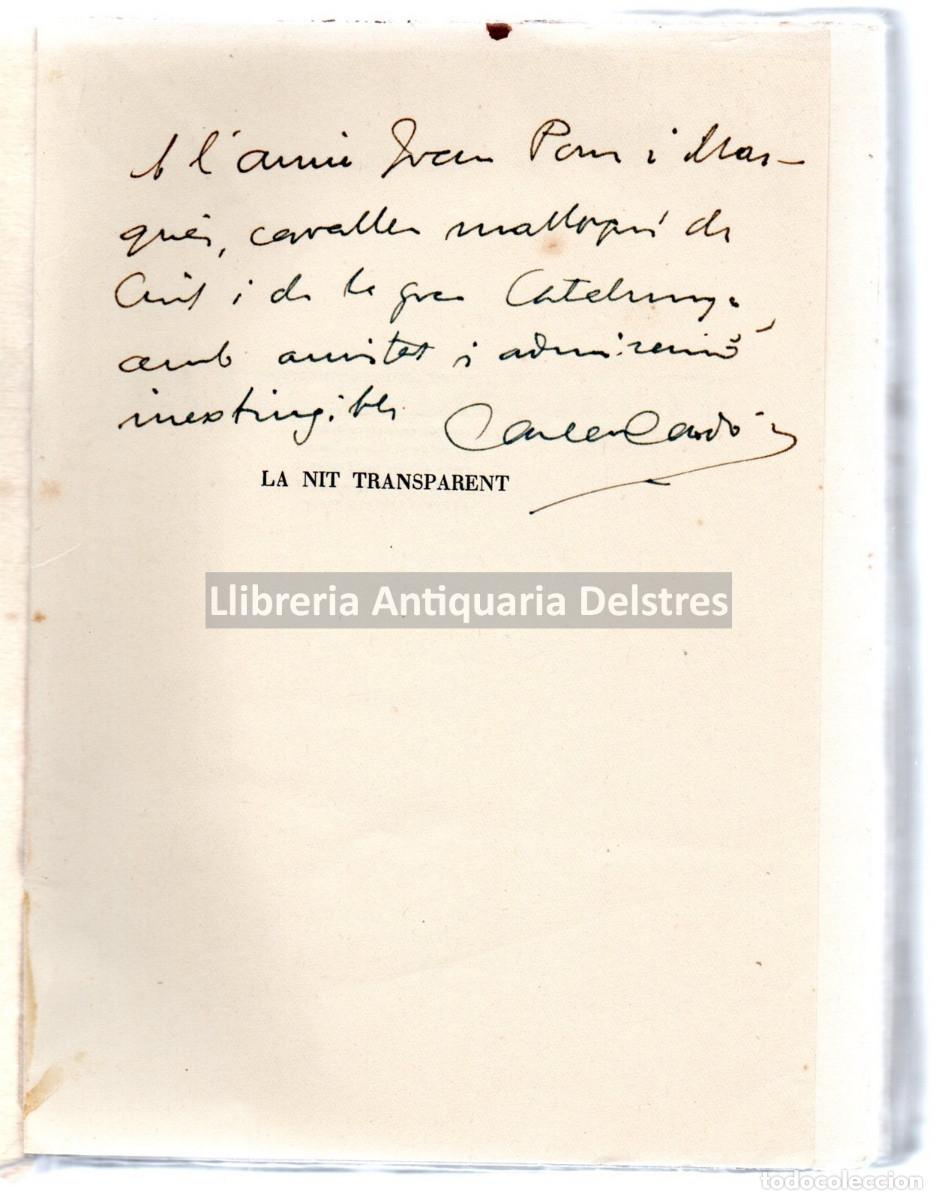 Libros: Card&oacute;, Carles. Prev. - La nit transparent. [Dedicatoria aut&ograve;grafa de lautor]. - Foto 2