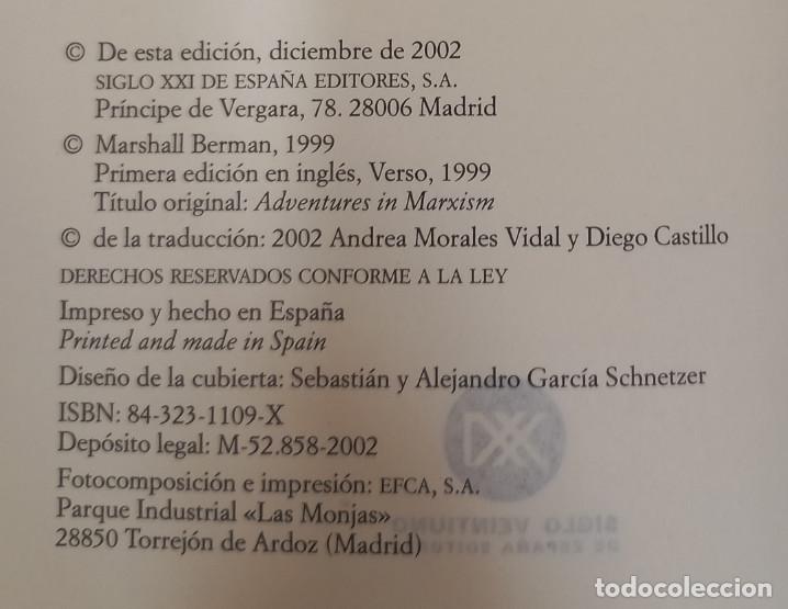 Libros: AVENTURAS MARXISTAS, MARSHALL BERMAN, VERGARA 2002 - Foto 2