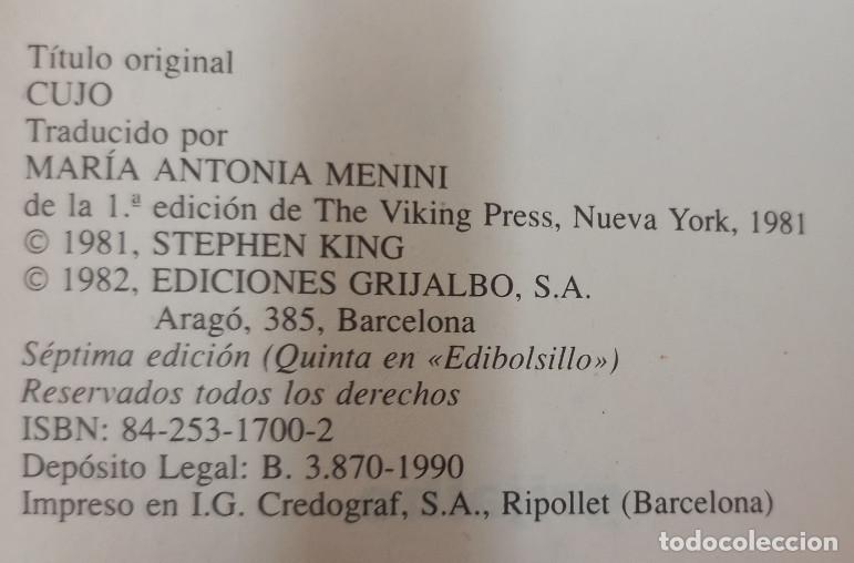 Libros: CUJO, STEPHEN KING, GRIJALBO 1982, LIBRO - Foto 3