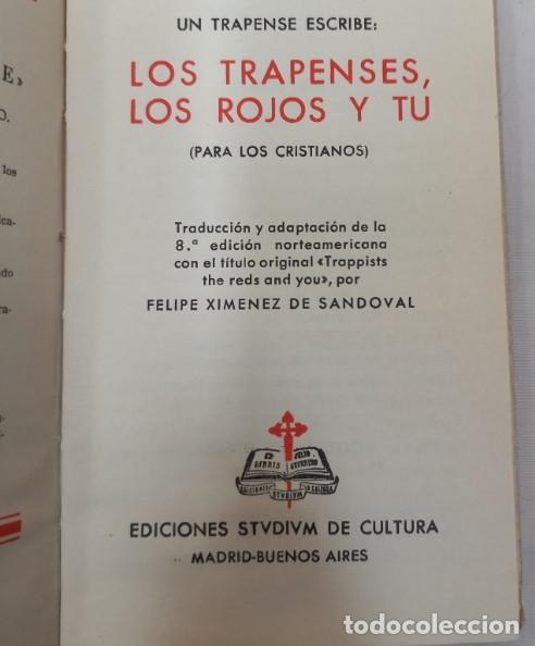 Libros: LOS TRAPENSES LOS ROJOS Y TU, M. RAIMOND, STVDIVM 1954, LIBRO - Foto 2