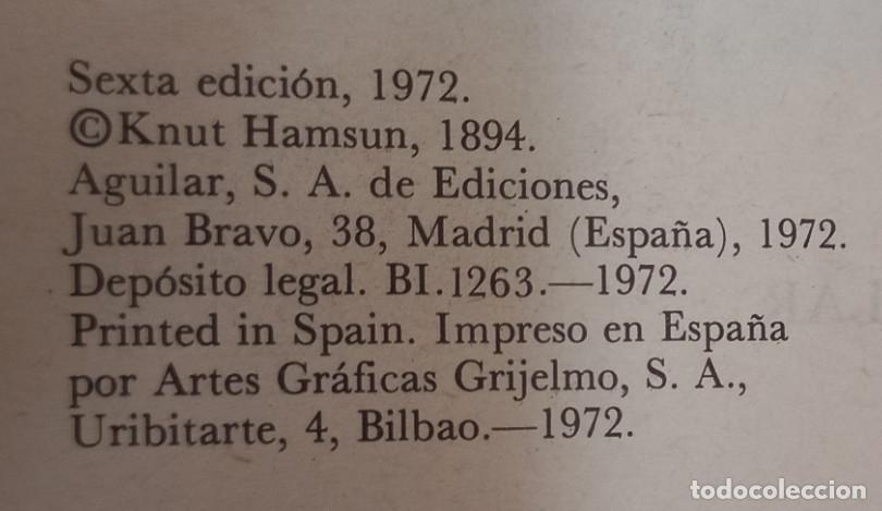 Libros: PAN, KNUT HAMSUN, AGUILAR CRISOL 1972 - Foto 4