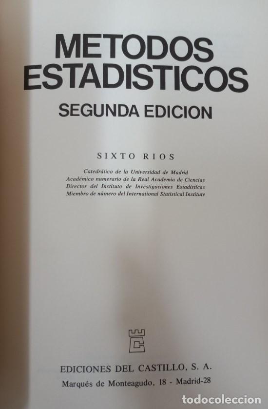 Libros: METODOS ESTADISTICOS, SIXTO RIOS, EDICIONES DEL CASTILLO 1977, LIBRO - Foto 3
