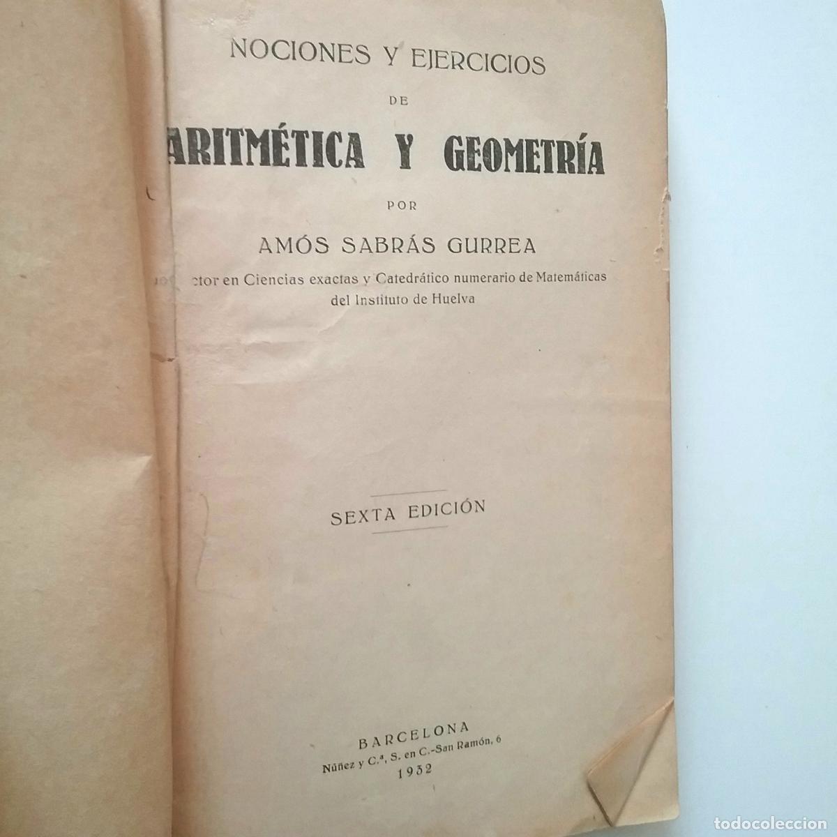 Libros: Am&oacute;s Sabr&aacute;s Gurrea - Nociones y ejercicios de Aritm&eacute;tica y Geometr&iacute;a - Foto 1