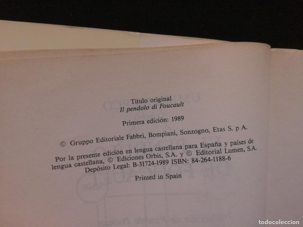 Libros: LIBRO - EL PENDULO DE FOUCAULT - UMBERTO ECO - BOMPIANI LUMEN - Foto 2