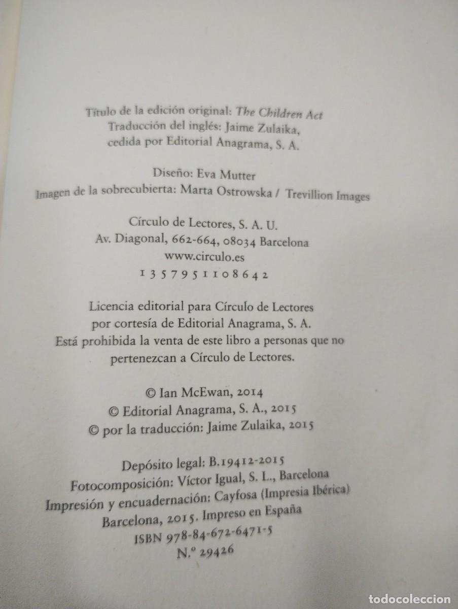 Libros: LA LEY DEL MENOR. IAN MCEWAN, CIRCULO DE LECTORES - Foto 6