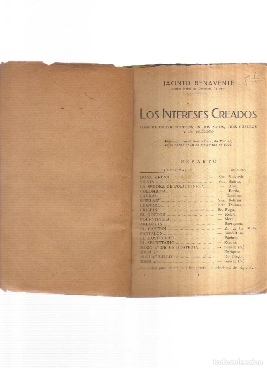 Libros: LOS ITERESES CREADOS JACINTO BENAVENTE