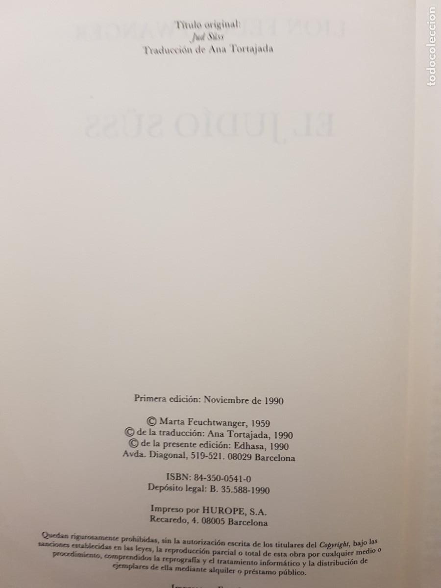 Libros: EL JUD&Iacute;O S&Uuml;SS - LION FEUCHTWANGER - ED. EDHASA - 1990 - Foto 5