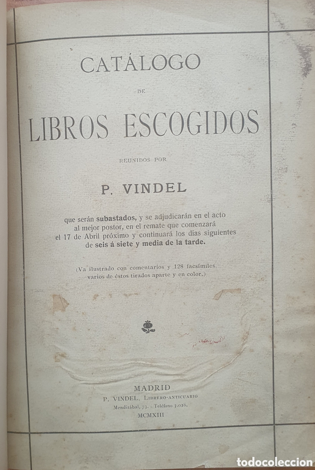 Libros: Cat&aacute;logo de Libros Escogidos � 1913 - P. Vindel - Foto 2