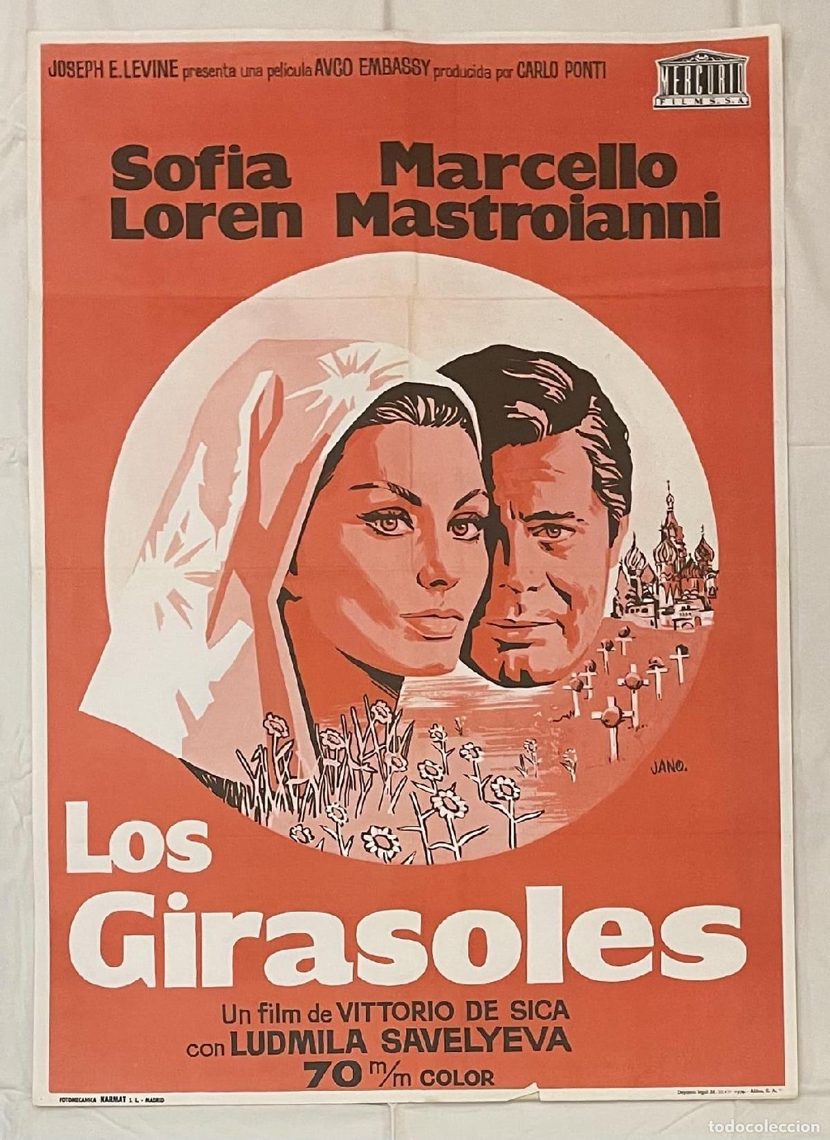 Libros: Los Girasoles. Cartel original de la pel&iacute;cula. - Foto 1