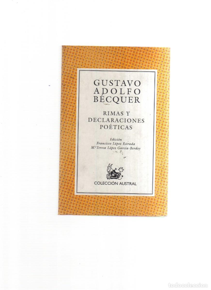 Libros: RIMAS DECLARACIONES POETICAS GUSTAVO ADOLFO BECQUER - Foto 1