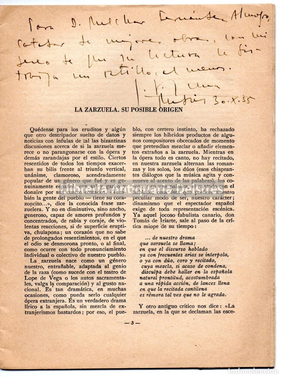 Libros: Fern&aacute;ndez-Luna, C. - La Zarzuela. [Dedicatoria aut&oacute;grafa del autor]. - Foto 2