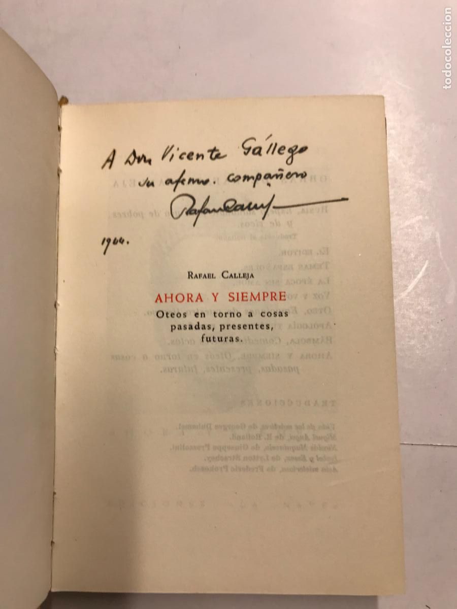 Libros: AHORA Y SIEMPRE. (DEDICATORIA DEL AUTOR). - RAFAEL CALLEJA. - Foto 2
