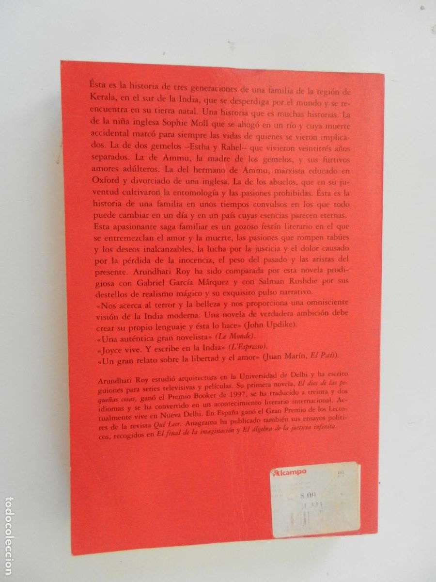 Libros: ARUNDHATI ROY - EL DIOS DE LAS PEQUE&Ntilde;AS COSAS - ANAGRAMA EDITORIAL 2002. - Foto 2