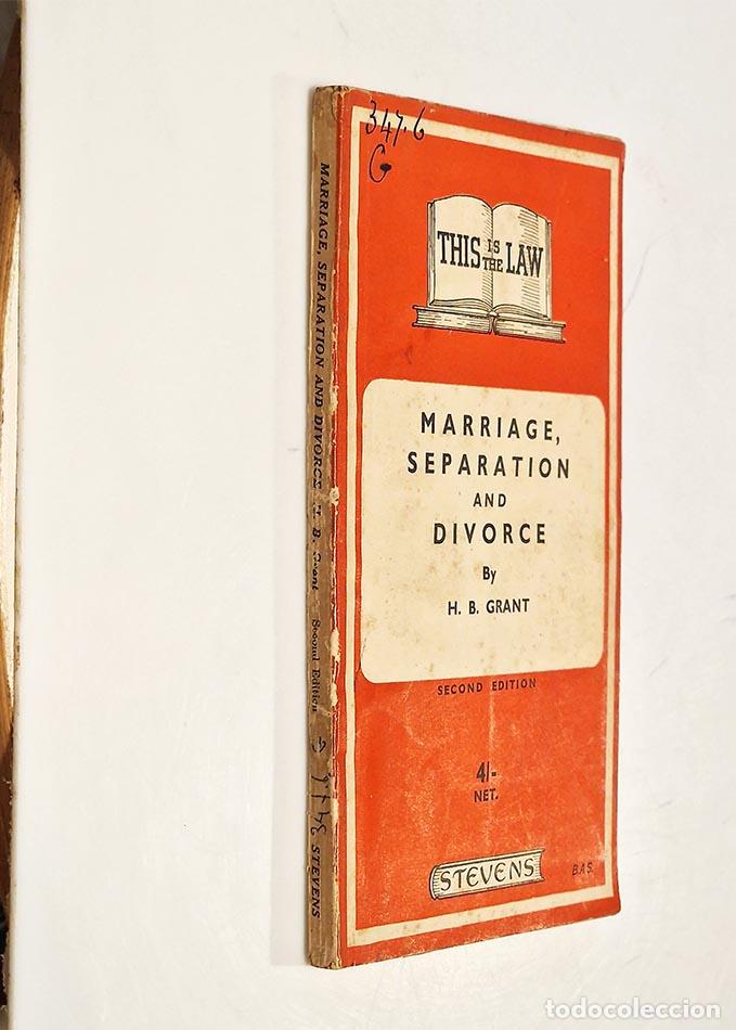 Libros: MARRIAGE, SEPARATION AND DIVORCE - GRANT, H. B. - Foto 1