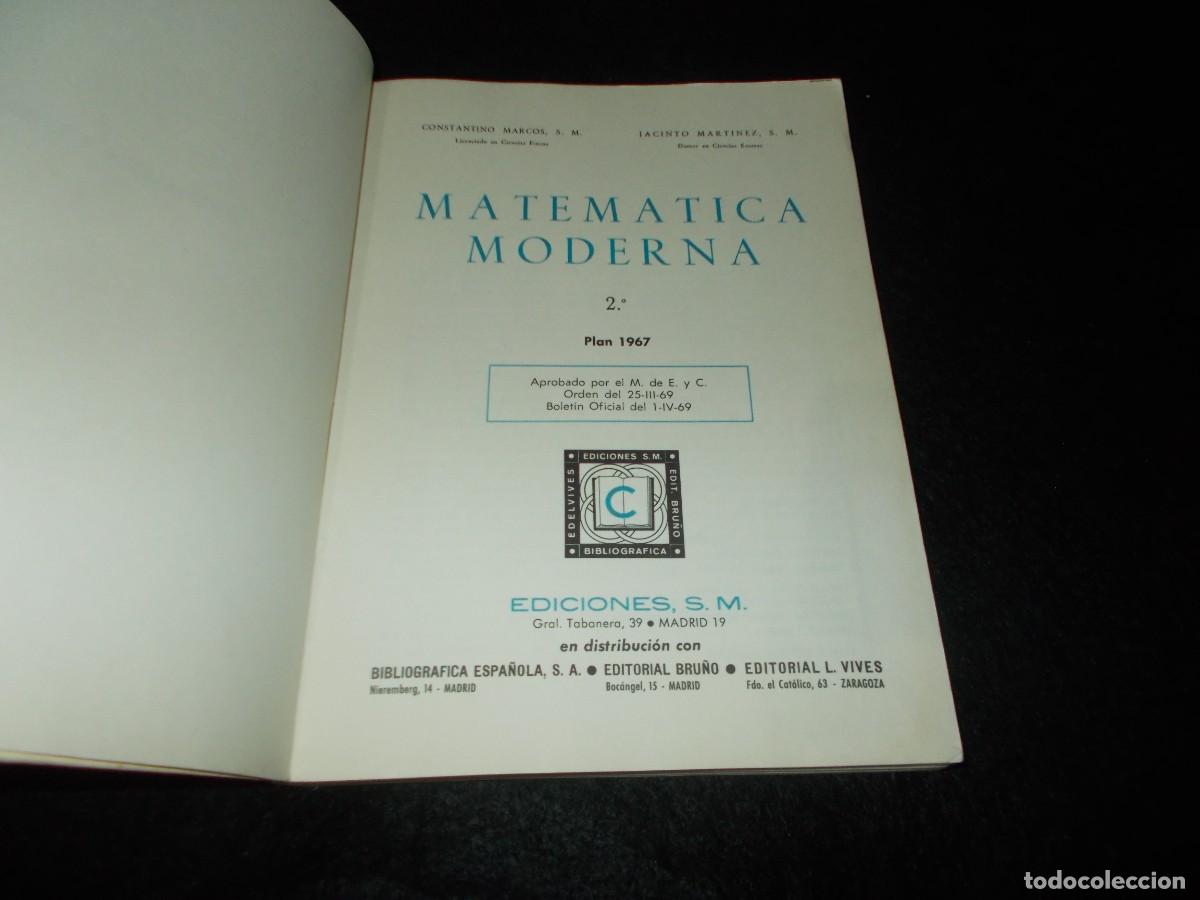 Libros: MATEM&Aacute;TICA MODERNA 2&ordm; Bachillerato 2 BUP. SM 1968. Matem&aacute;ticas Libro Escolar - Foto 2
