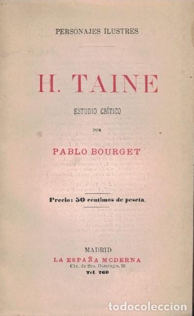 Libros: H. TAINE. Estudio cr&iacute;tico. - Bourget. Pablo, - Foto 1