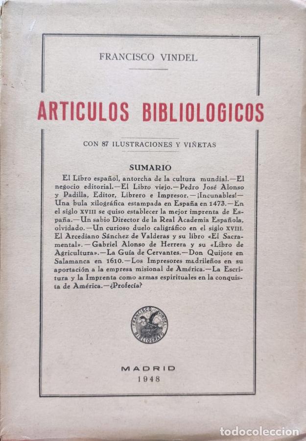 Libros: ART&Iacute;CULOS BIBLIOL&Oacute;GICOS - Francisco Vindel - Foto 1