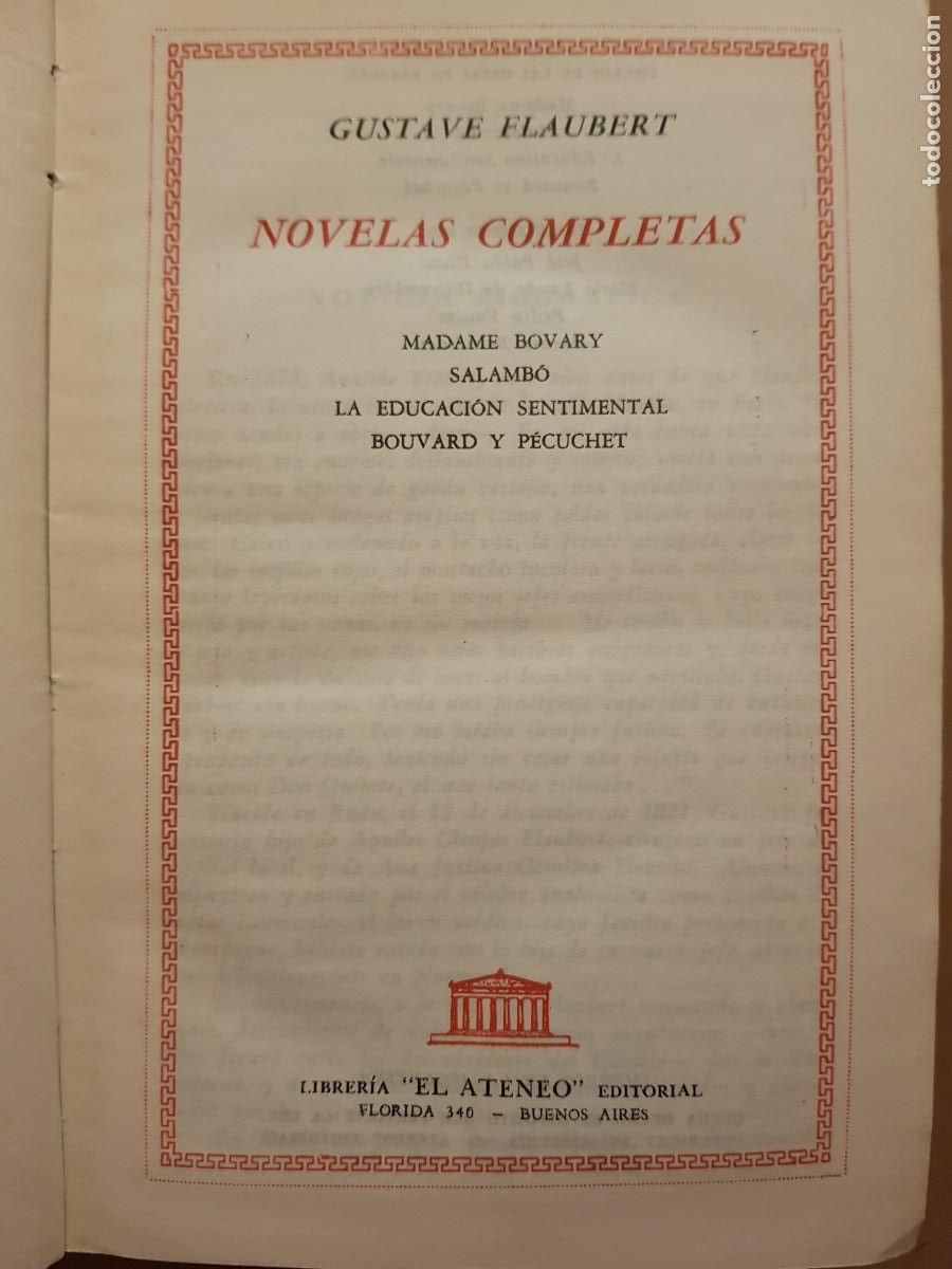 Libros: GUSTAVE FLAUBERT - NOVELAS COMPLETAS - EL ATENEO ED. - 1954 - Foto 5