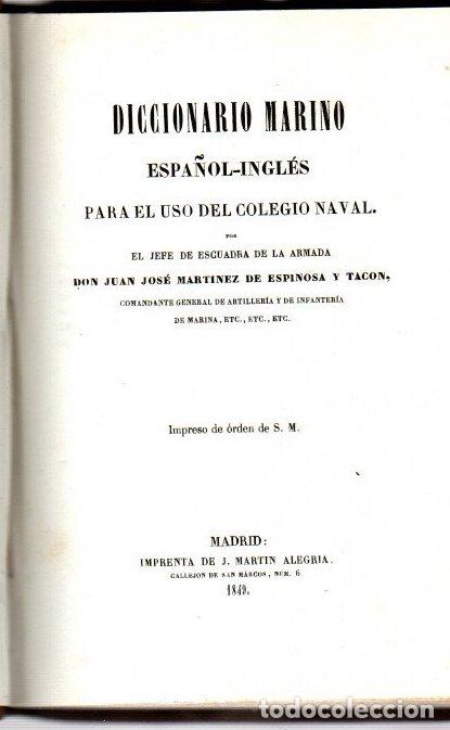 Libri di seconda mano: Diccionario marino espa&ntilde;ol-ingl&eacute;s para el uso del colegio naval - Mart&iacute;nez de Espinosa y Tac&oacute;n, Juan
