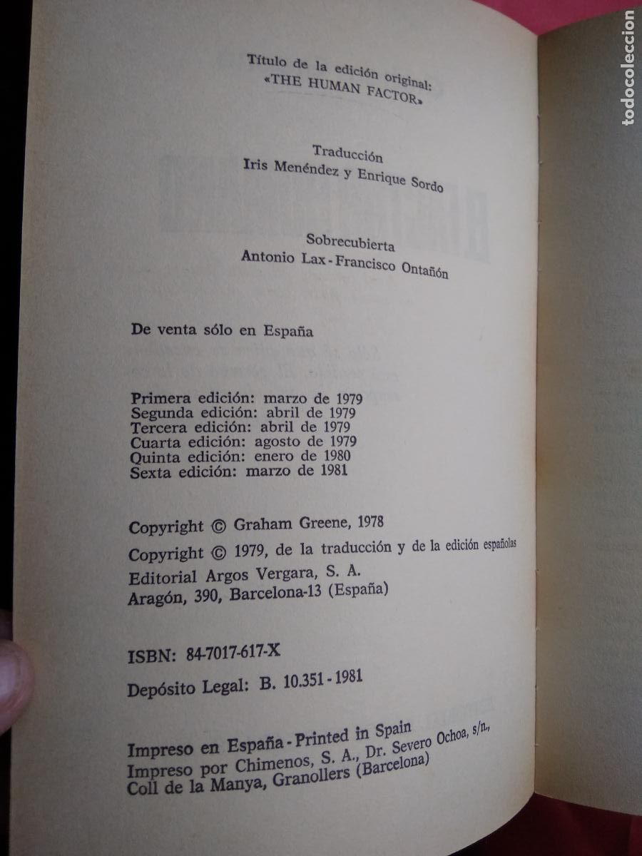 Libros: El factor humano Graham Greene L.6922-1477 - Foto 2