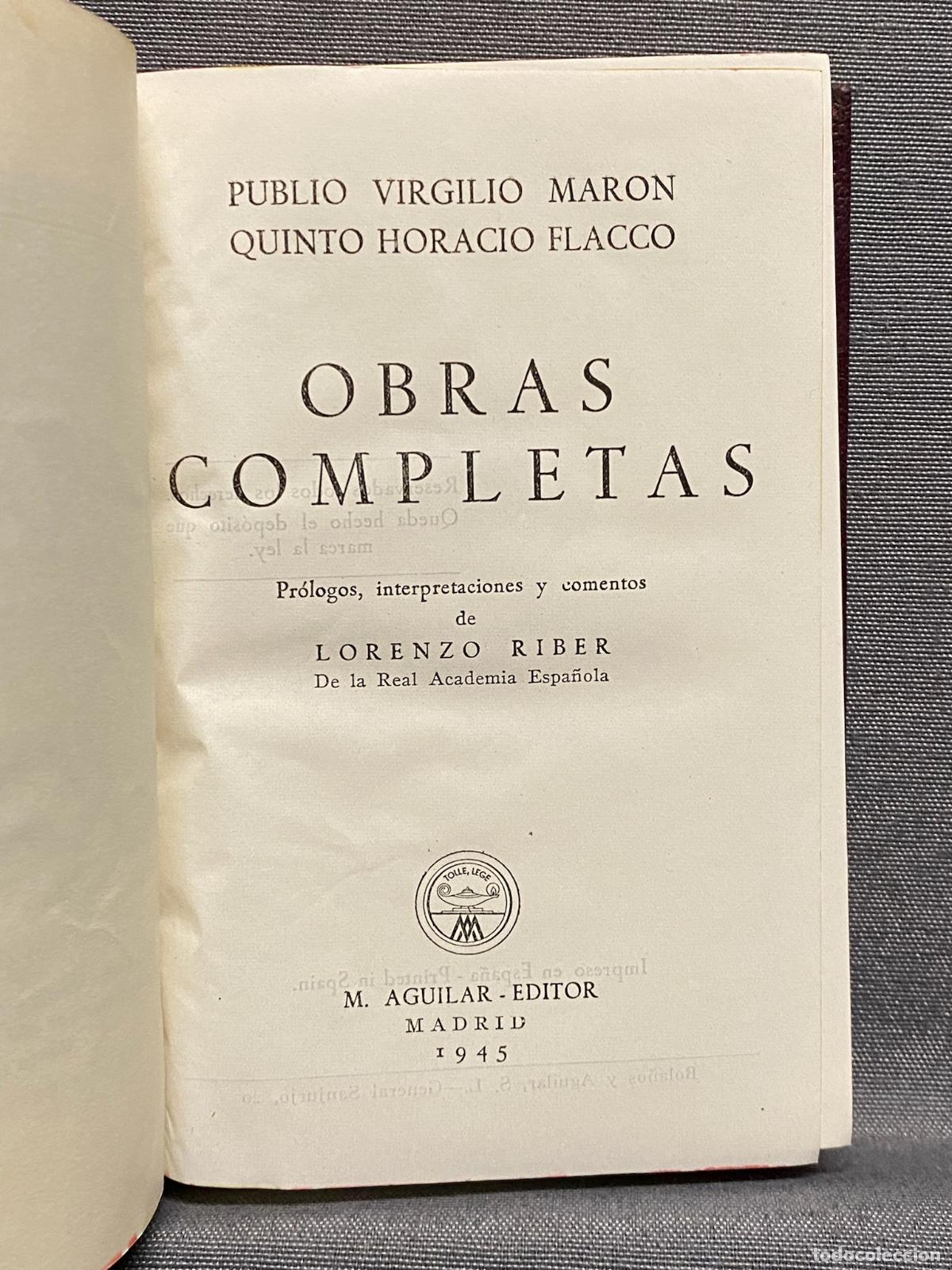 Libros: OBRAS COMPLETAS. - PUBLIO VIRGILIO MARON; QUINTO HORACIO FLACO. - Foto 3